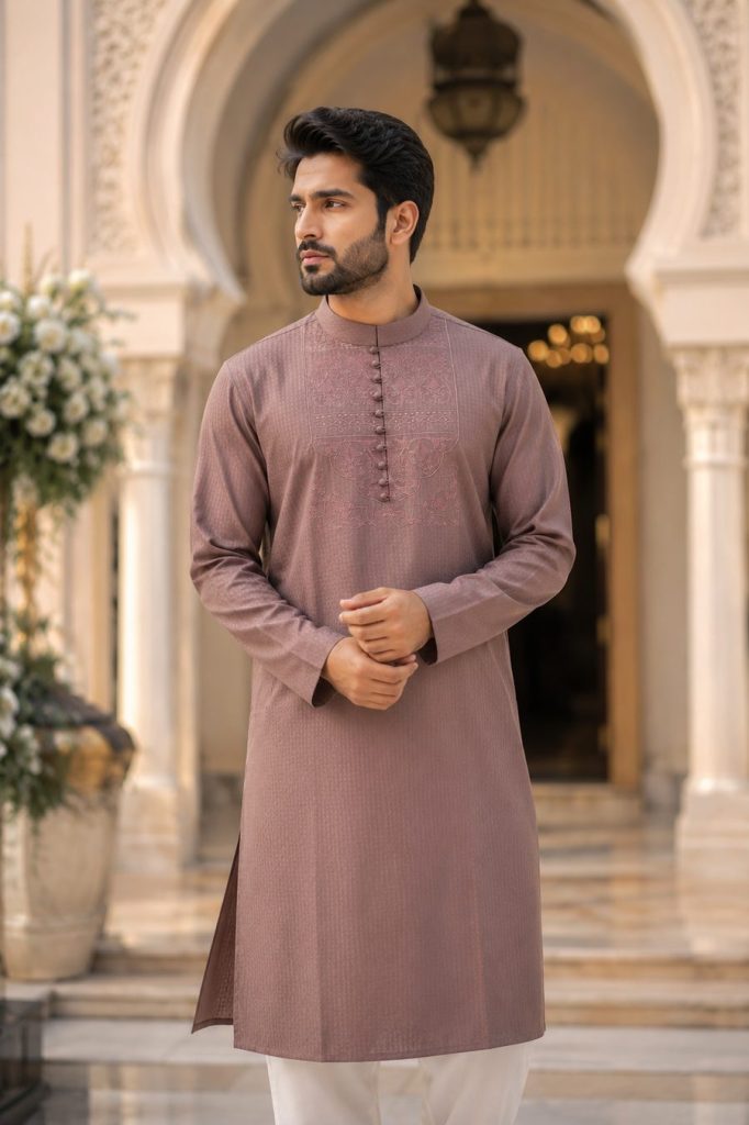 Zayran Premium Panjabi — model wearing at heritage courtyard